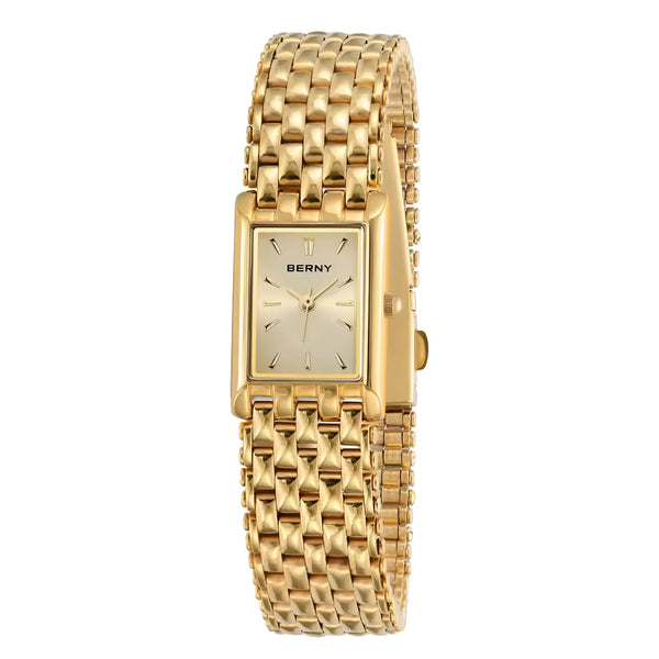 Damen Stylische Quadrat Gold Uhr