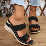 Damen Blumige Keil-Ledersandalen