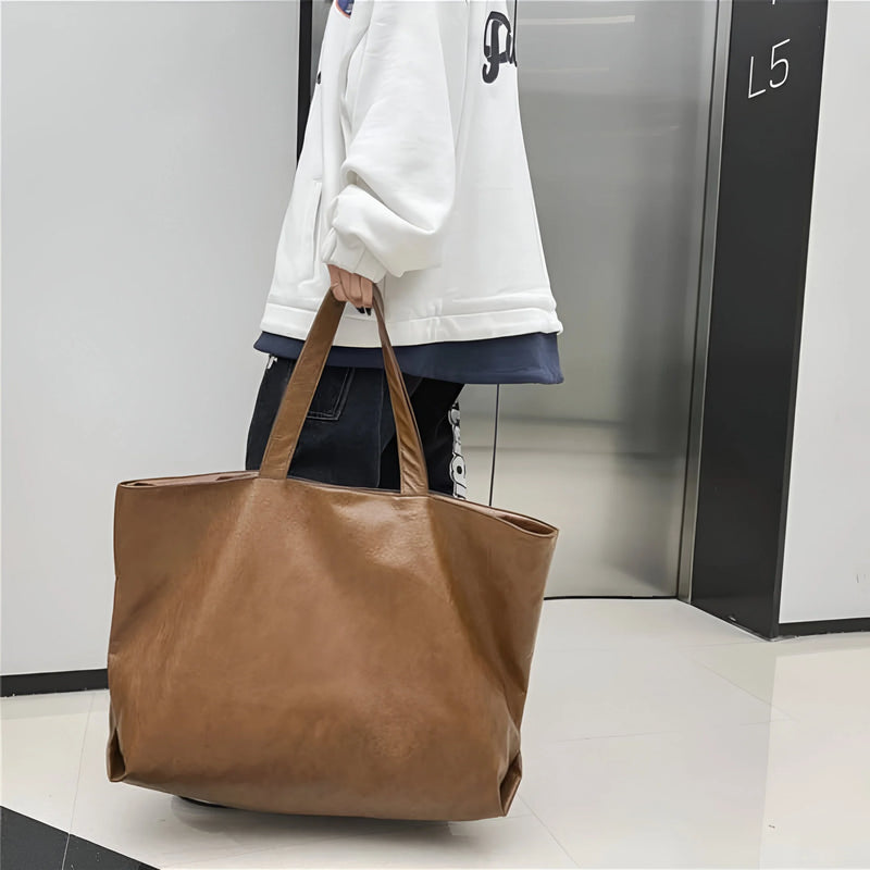 Damen Übergroße Weiche Schultertasche aus Leder
