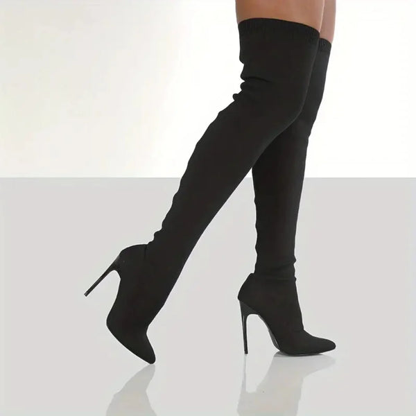 Damen Over-the-Knee Strick-Stiletto-Stiefel