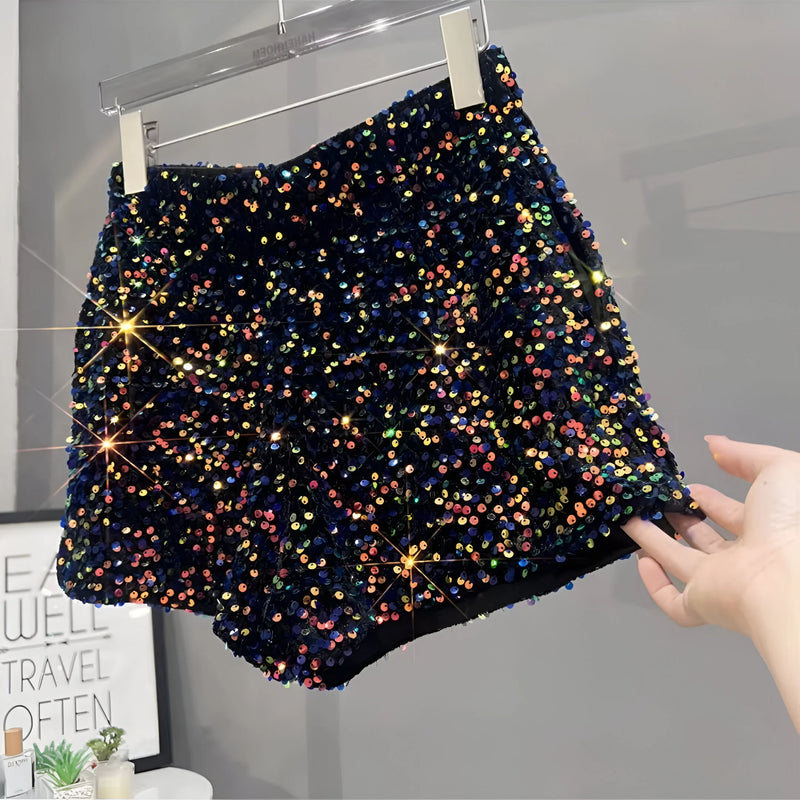 Strahlende Pailletten High-Waist Shorts