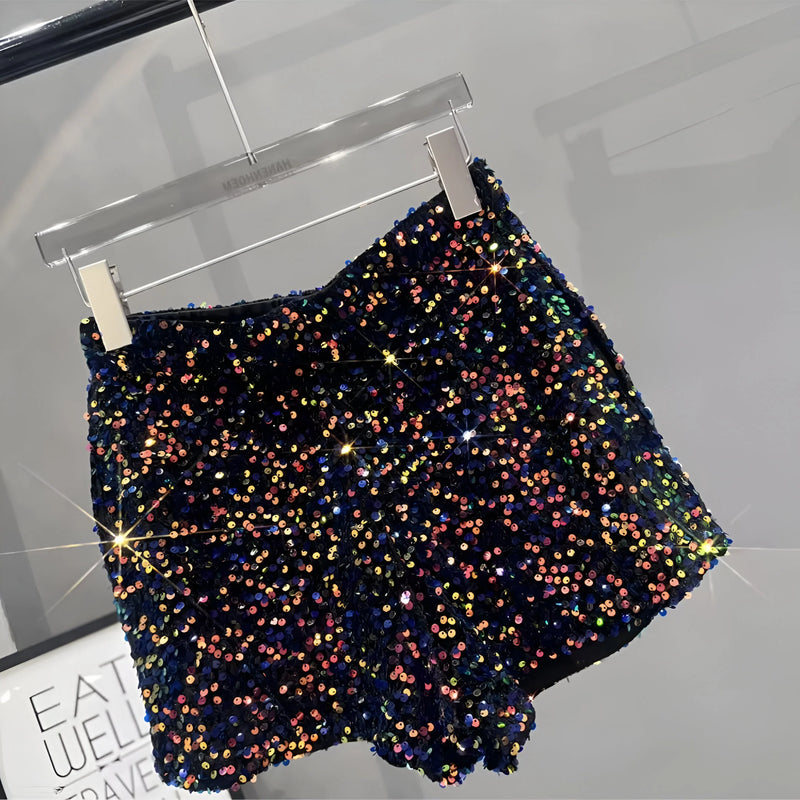 Strahlende Pailletten High-Waist Shorts