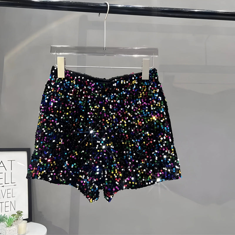 Strahlende Pailletten High-Waist Shorts