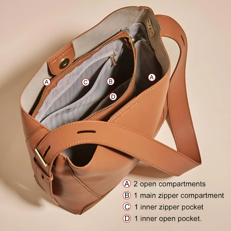 Moderne Schultertasche im Bucket-Stil mit Knopfverschluss