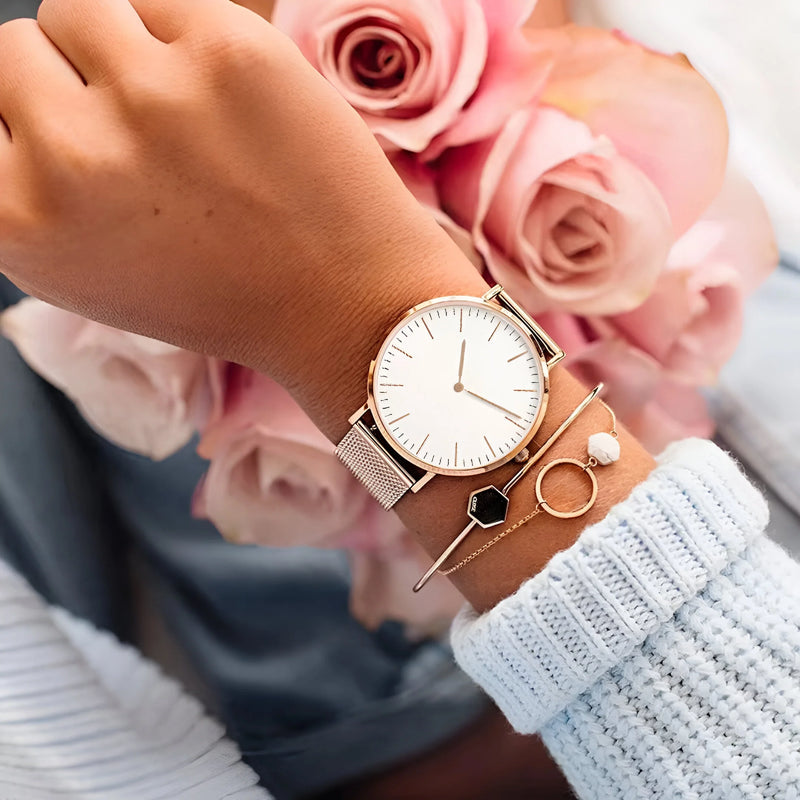 Damen Stylische Mesh Armband Uhr