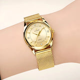 Damen Luxus Gold Mesh Quarz Uhr