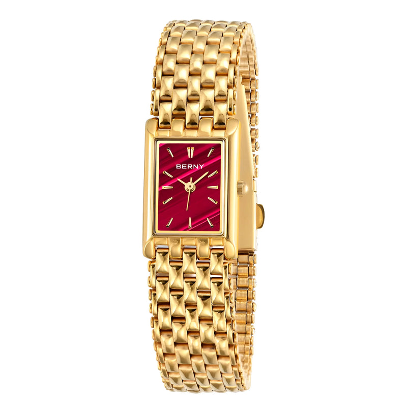 Damen Stylische Quadrat Gold Uhr