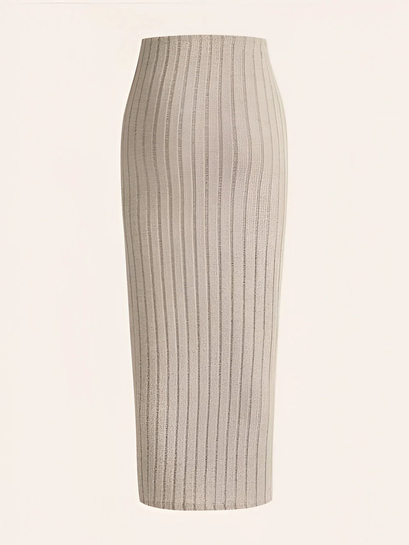 Damen High-Waist Rippstrick Bleistiftrock