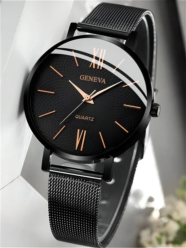 Runde Mesh Quarz Uhr