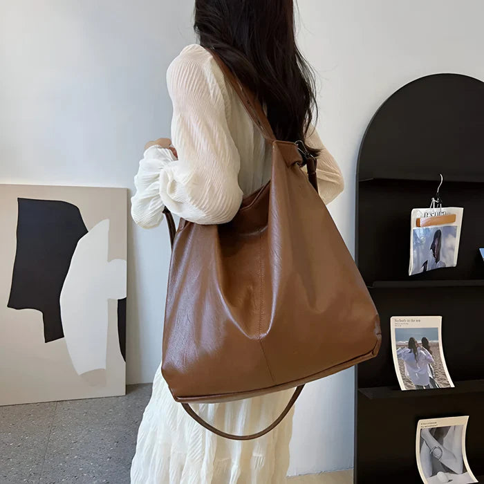 Große Retro-Leder-Tote-Bag für Damen