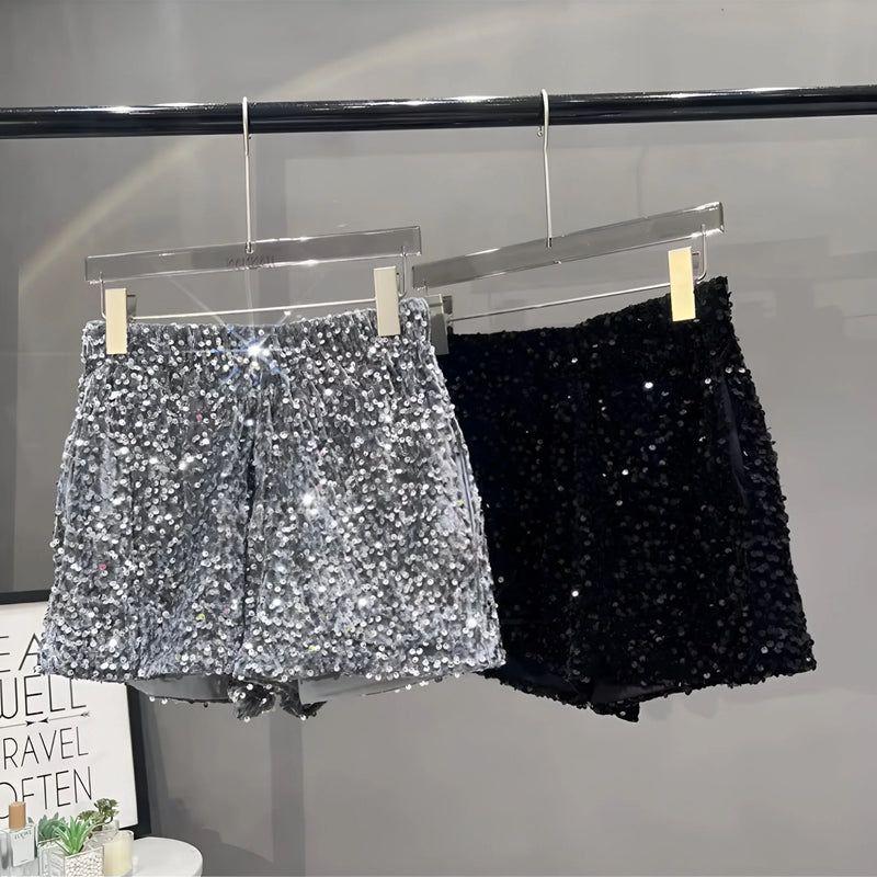 Strahlende Pailletten High-Waist Shorts