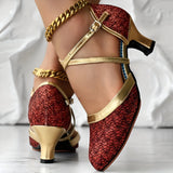 Glitzernde Cross-Strap Blockabsatz-Pumps