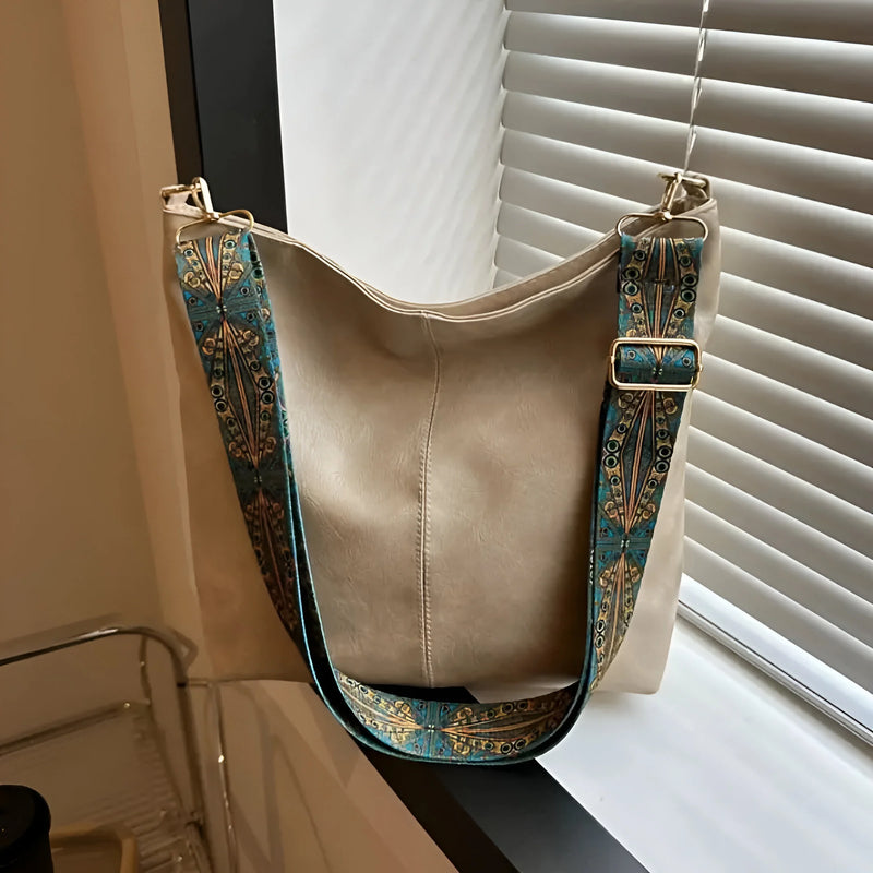 Vintage Leder-Umhängetasche mit breitem Riemen