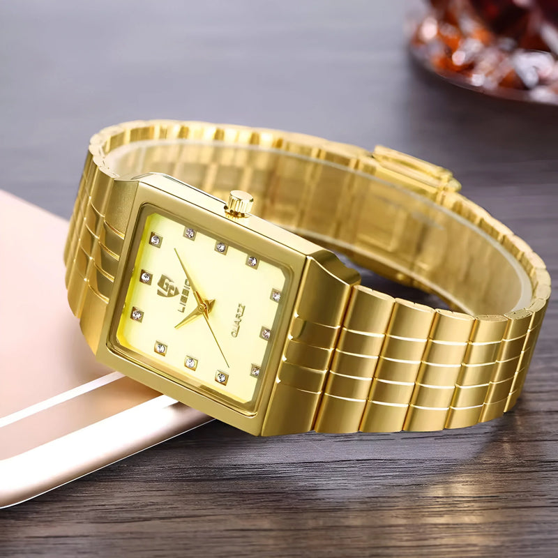 Luxuriöse Quarzuhr in Gold und Weiß