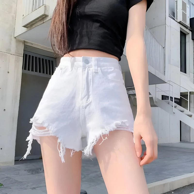 Trendige High-Waist Lässige Ripped Jeans Shorts