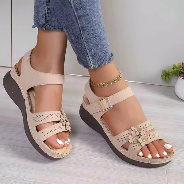 Damen Keil-Sandalen mit Blumenmuster