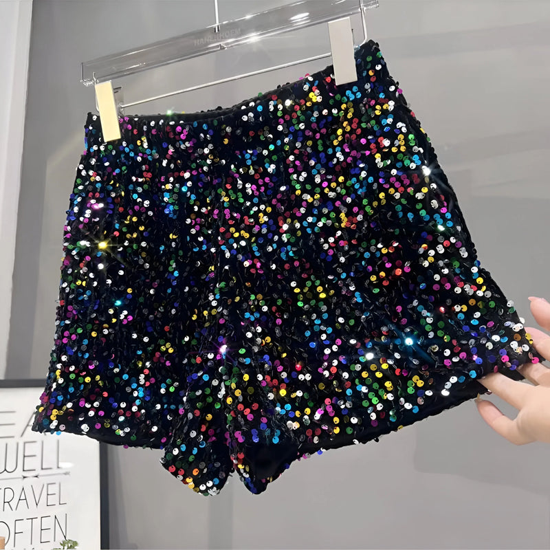 Strahlende Pailletten High-Waist Shorts