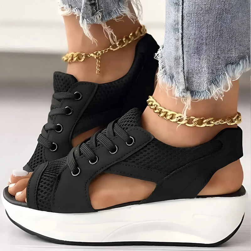 Damen Schnür-Platform Muffin Sandalen