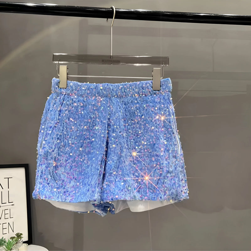 Strahlende Pailletten High-Waist Shorts