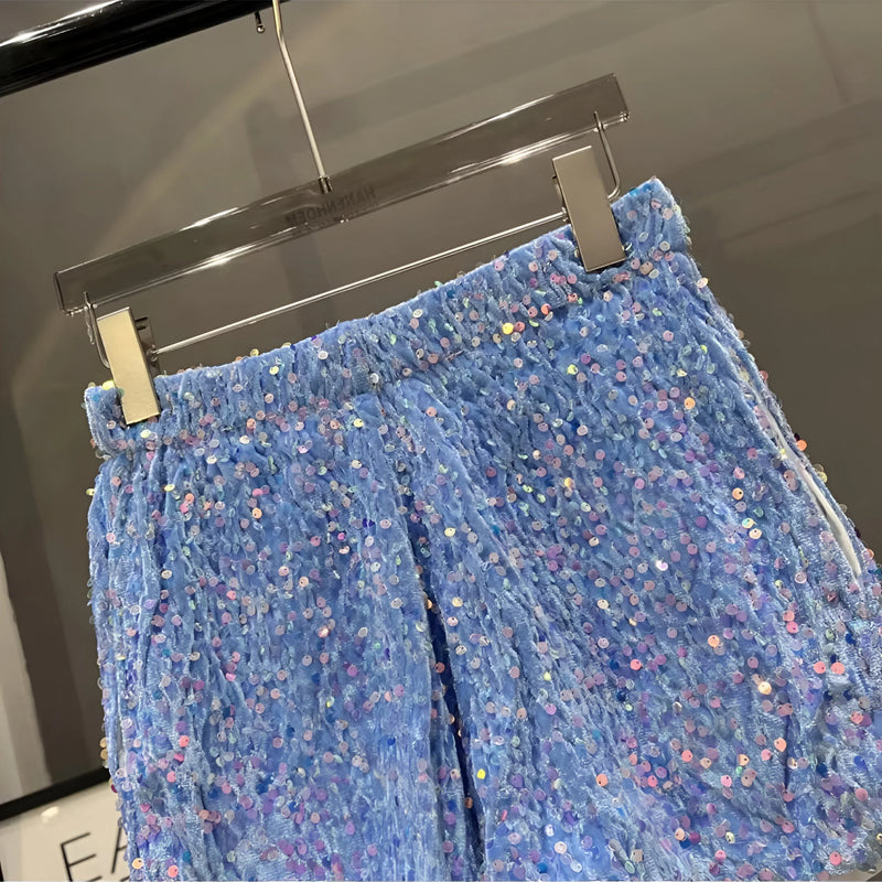 Strahlende Pailletten High-Waist Shorts