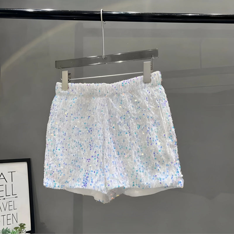 Strahlende Pailletten High-Waist Shorts