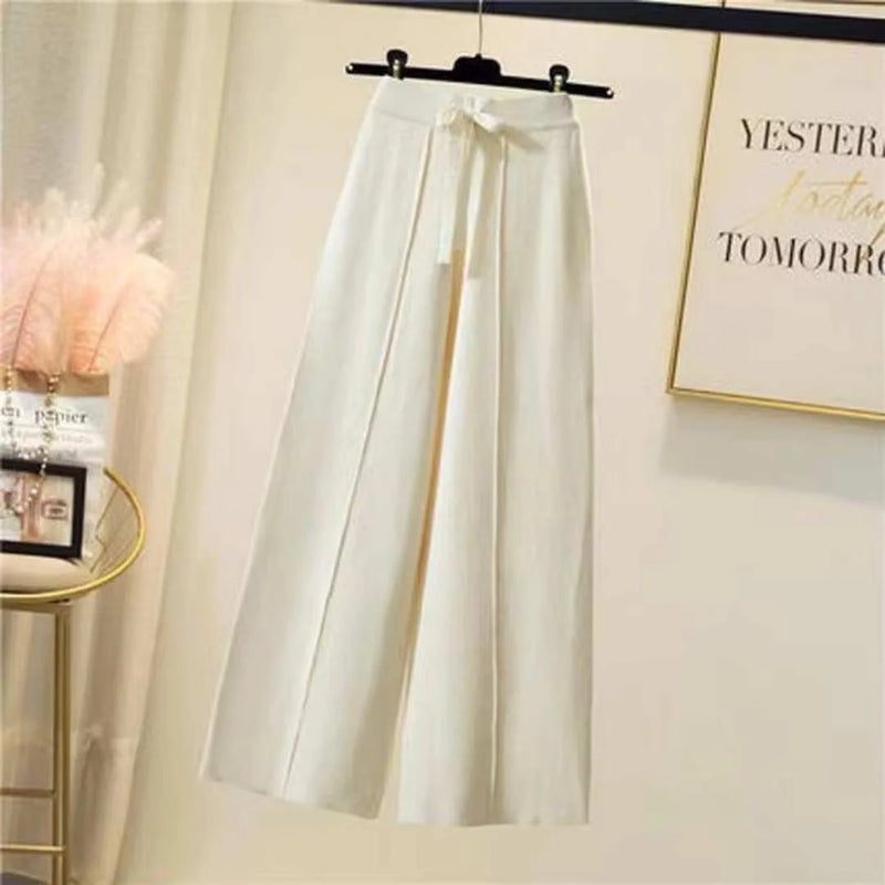 Damen High-Waist Strick Weite-Leg Hose
