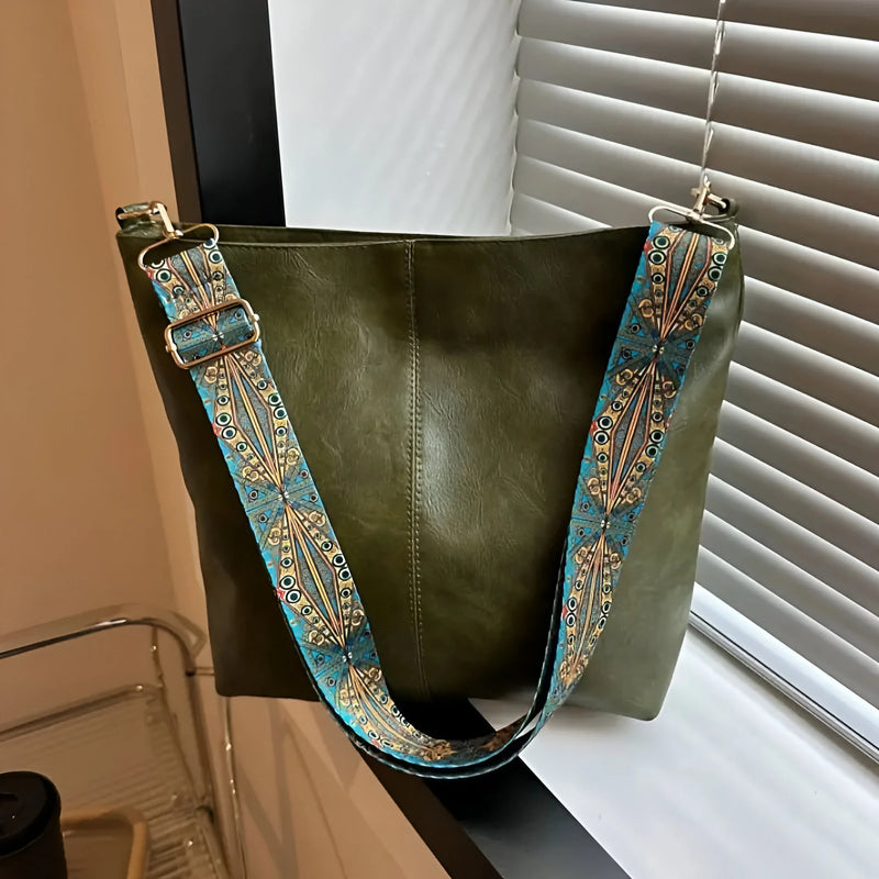 Vintage Leder-Umhängetasche mit breitem Riemen