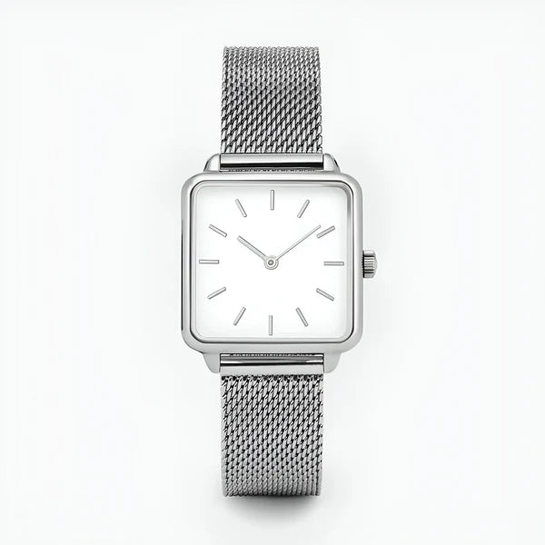 Quadrat Zifferblatt Quarz Mesh Uhr – Minimalistische Edelstahl Uhr