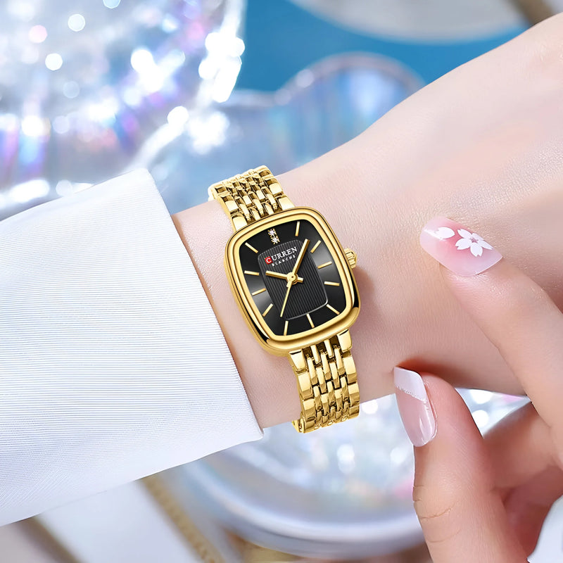Damen Klassische Quadrat-Zifferblatt Uhr