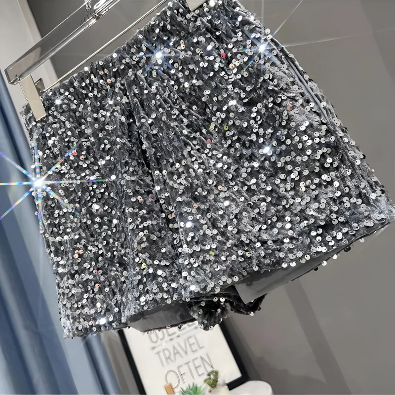 Strahlende Pailletten High-Waist Shorts