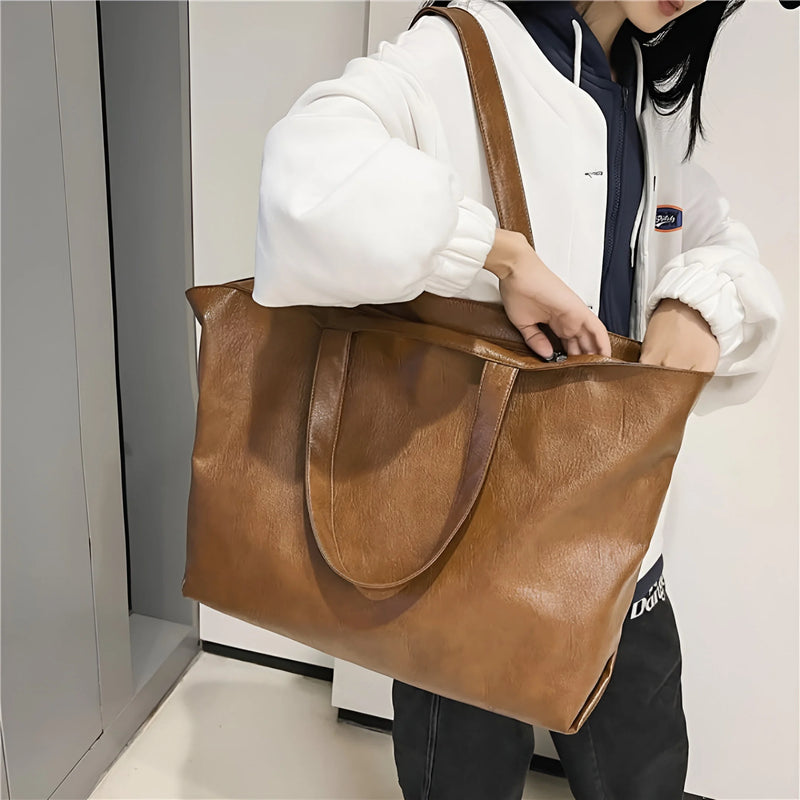 Damen Übergroße Weiche Schultertasche aus Leder