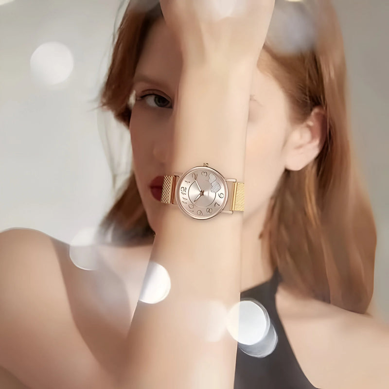 Damen Minimalistische Mesh Armband Quarz Uhr