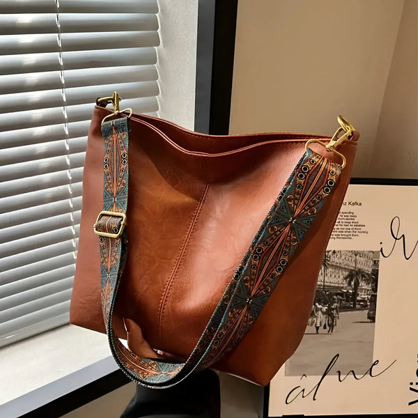 Vintage Leder-Umhängetasche mit breitem Riemen