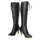Damen Kniehohe Schnürstiefel mit Seitenreißverschluss