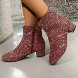 Schimmernde Pailletten Mid-Heel Stiefeletten