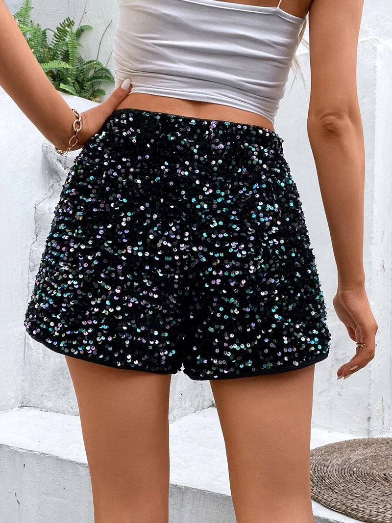 Strahlende Pailletten High-Waist Shorts