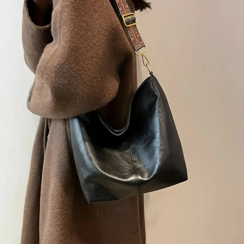 Vintage Leder-Umhängetasche mit breitem Riemen
