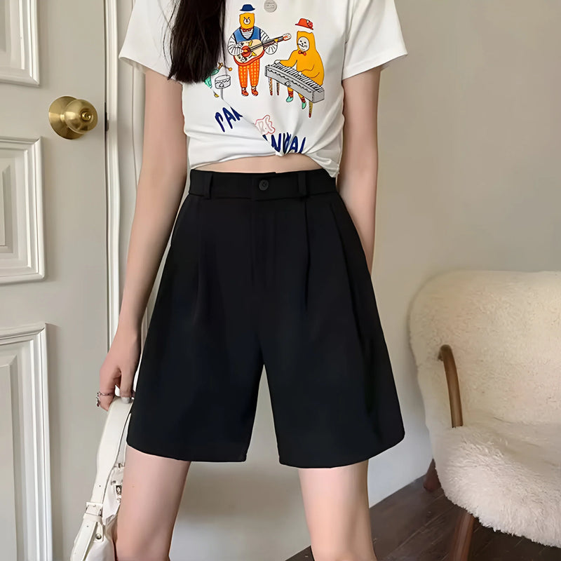 Damen High-Waist Baumwoll-Shorts mit Gürtel