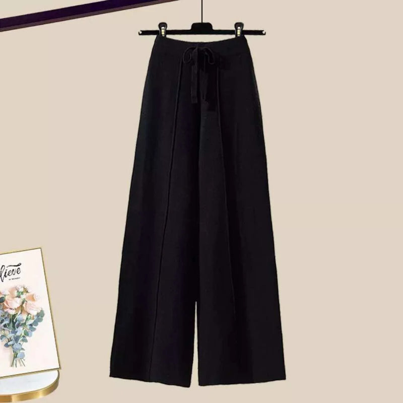 Damen High-Waist Strick Weite-Leg Hose