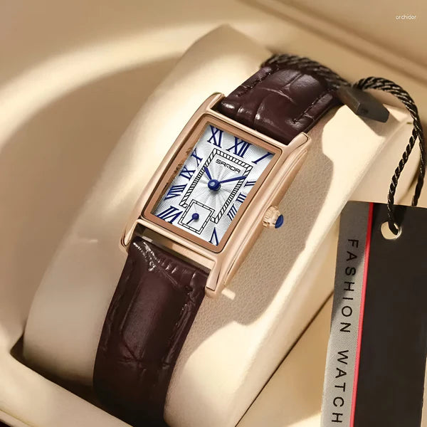 Moderne Rechteckige Uhr – Edelstahl & Leder Optionen