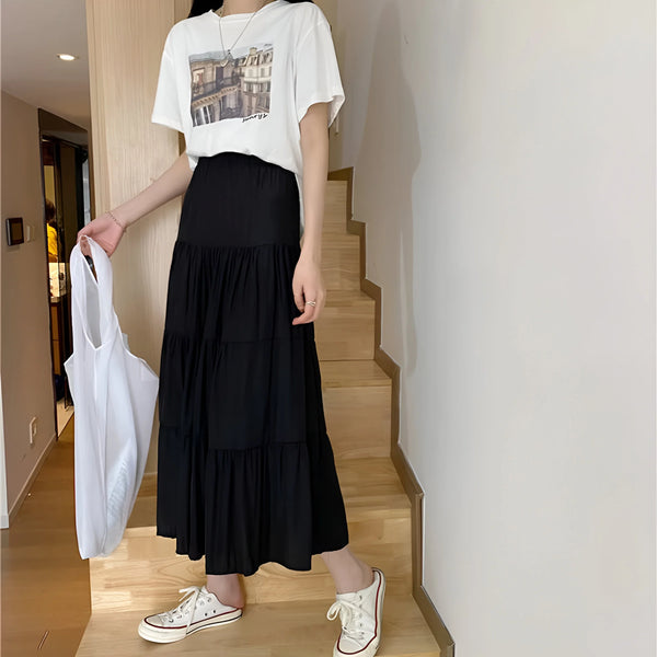 Damen High-Waist Chiffon A-Linien Rock