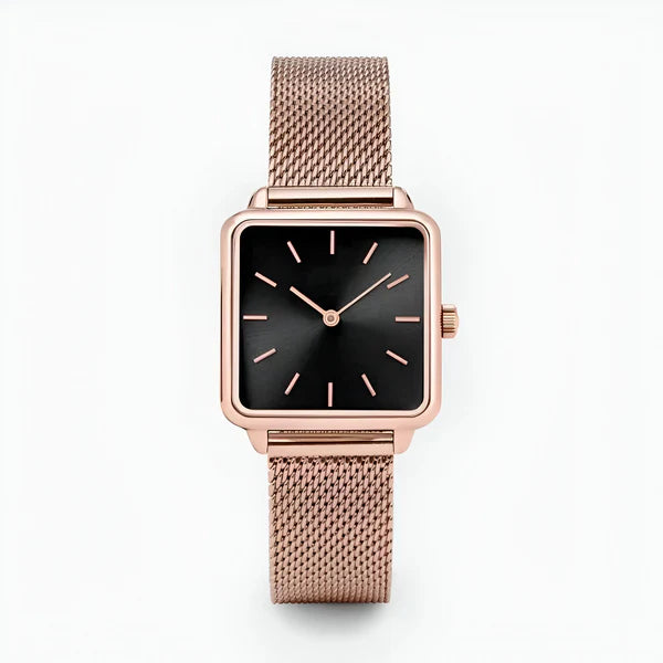 Quadrat Zifferblatt Quarz Mesh Uhr – Minimalistische Edelstahl Uhr