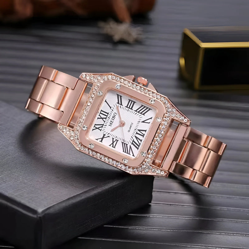 Damen Quadrat & Verstellbares Armband Quarz Uhr