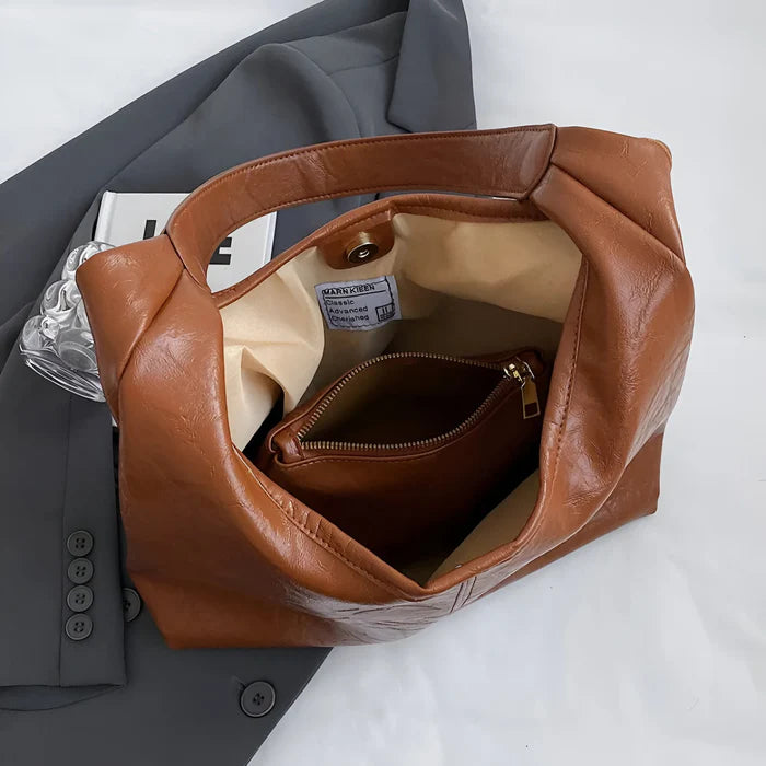 2-teiliges Set: Große Schultertasche aus Leder
