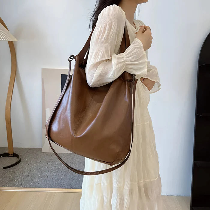 Große Retro-Leder-Tote-Bag für Damen