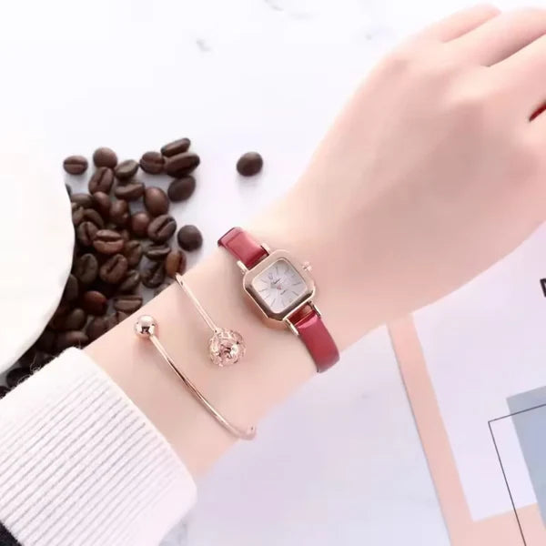 Quadrat Zifferblatt Lederarmband Uhr