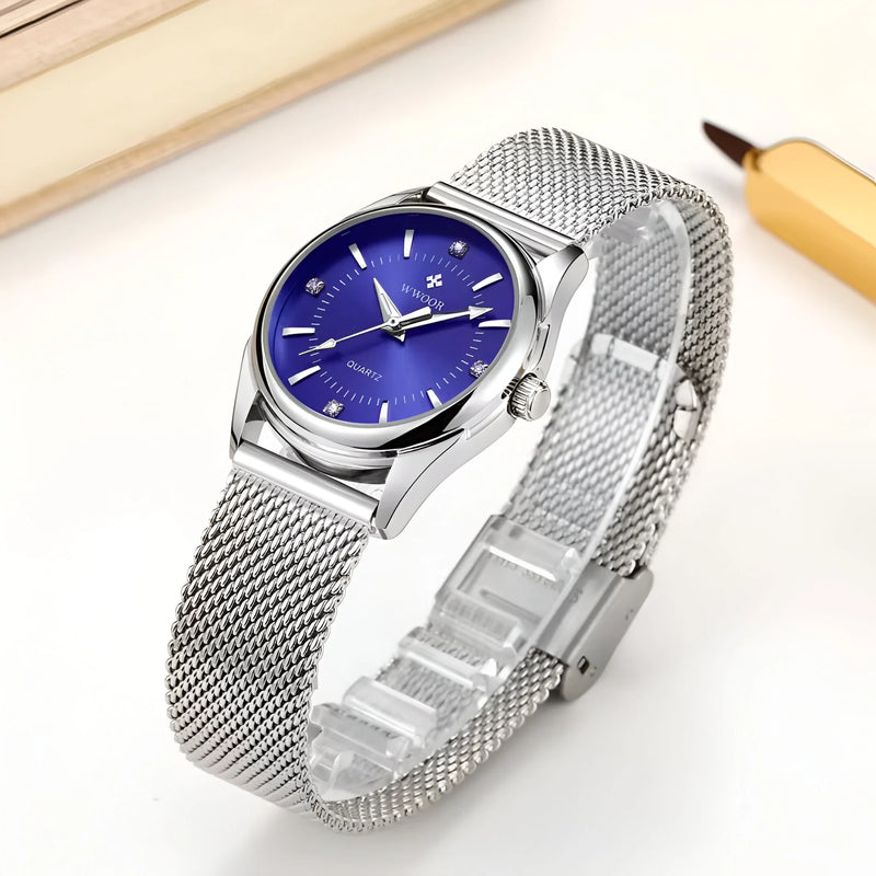 Damen Luxus Gold Mesh Quarz Uhr