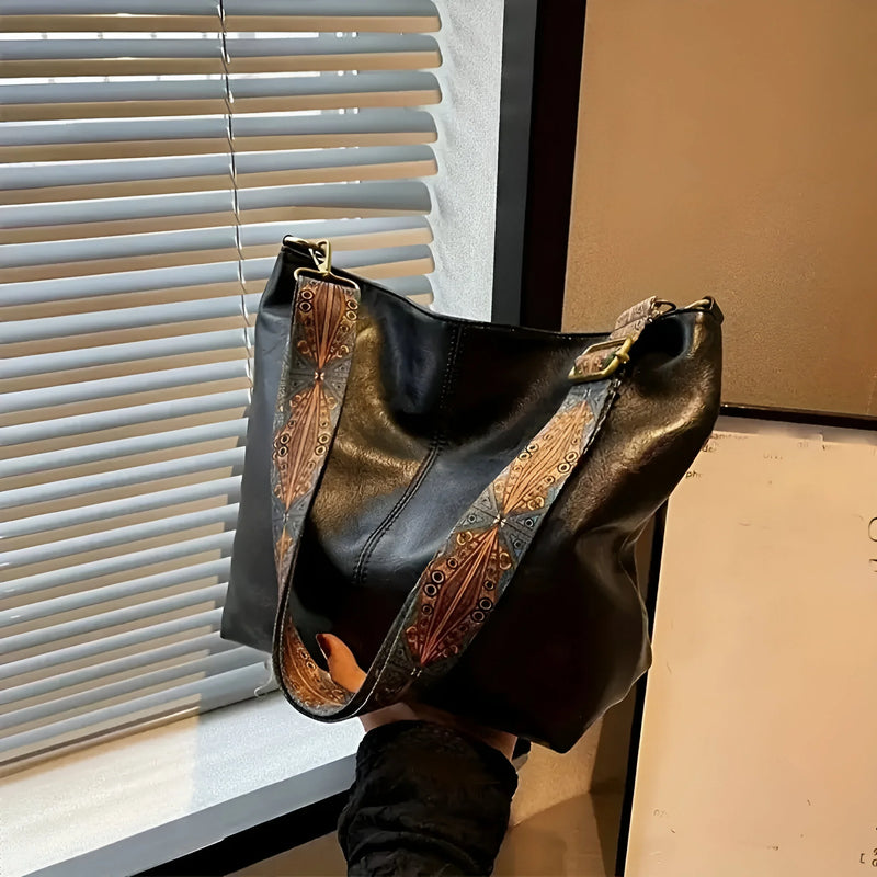 Vintage Leder-Umhängetasche mit breitem Riemen