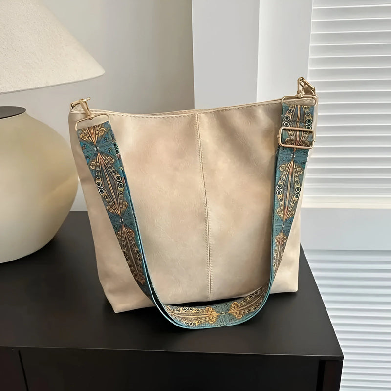 Vintage Leder-Umhängetasche mit breitem Riemen