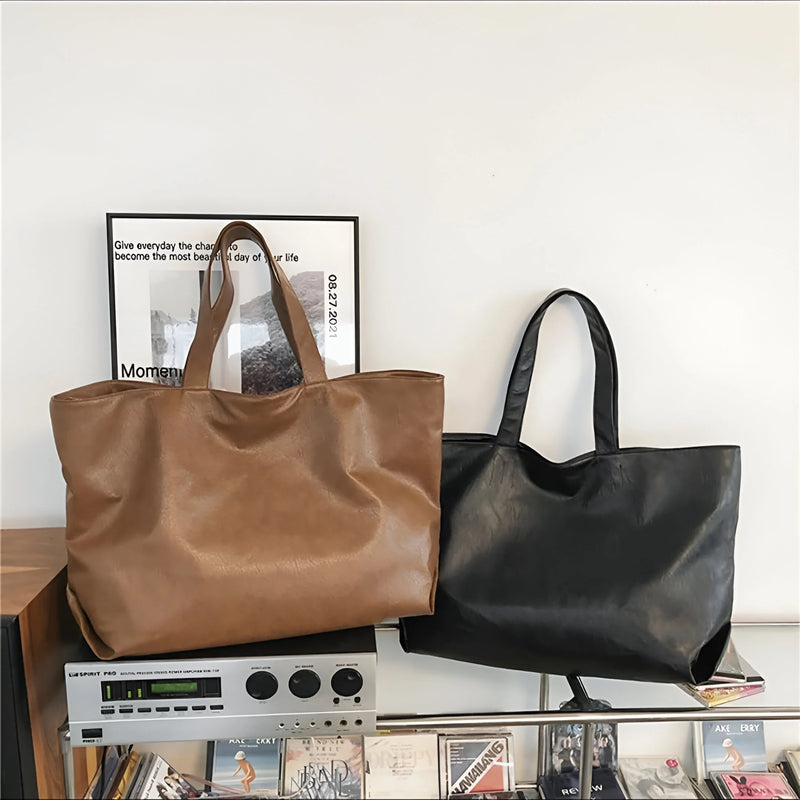 Damen Übergroße Weiche Schultertasche aus Leder
